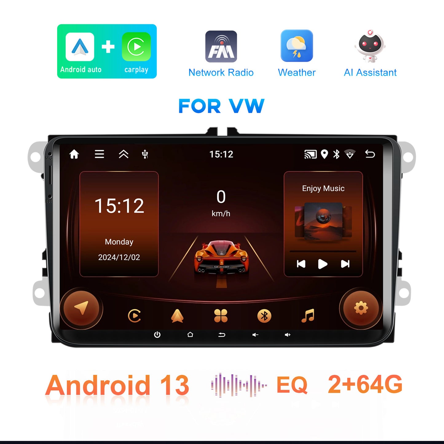 9-inch Autoradio – Android Auto Radio – GPS Navigatie – Double DIN Radio – 9 Inch Touchscreen – Android 13 Systeem – Draadloze CarPlay – Achteruitrijcamera & SWC Ondersteuning