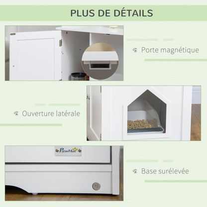 kattenbakhuis – kattenbakhuisje – kattentoilet – kattenbakmeubel – kattenbakkast – wit MDF hout – verstelbare binnenschot 86x48x52 cm