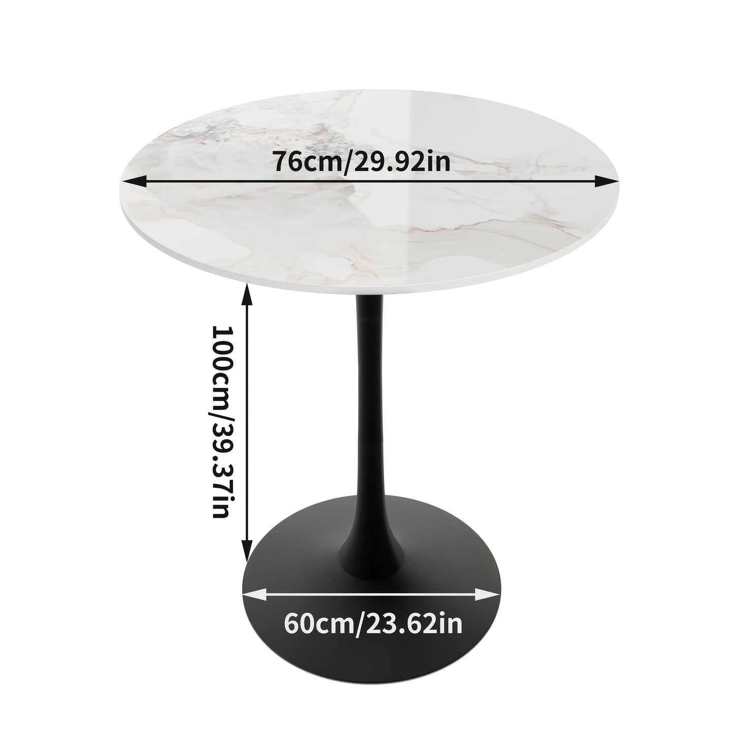 bistrotafel – bartafel – hoge tafel – rond tafel – koffietafel – ronde bartafel 100 cm hoog – marmeren tafelblad – stevige metalen voet zwart