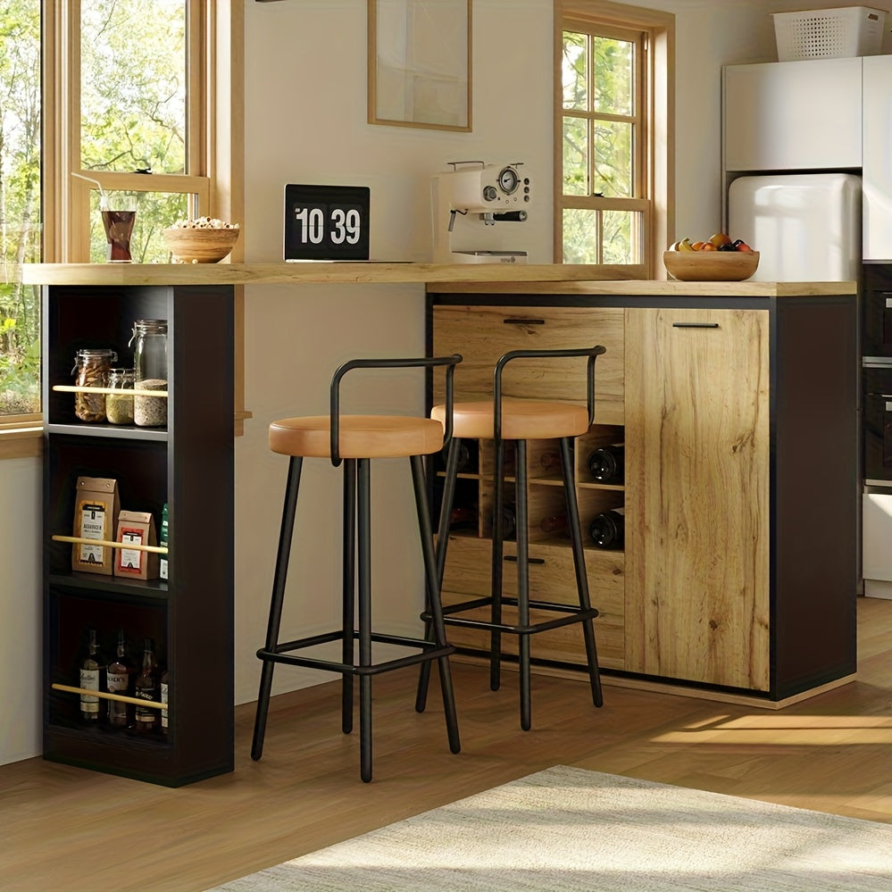 Eettafel – Keukentafel – Tafel – Uitschuifbare Tafel – Bar tafel – Verstelbaar tot 220 cm – Rattan met Opbergruimte en Wijnrek