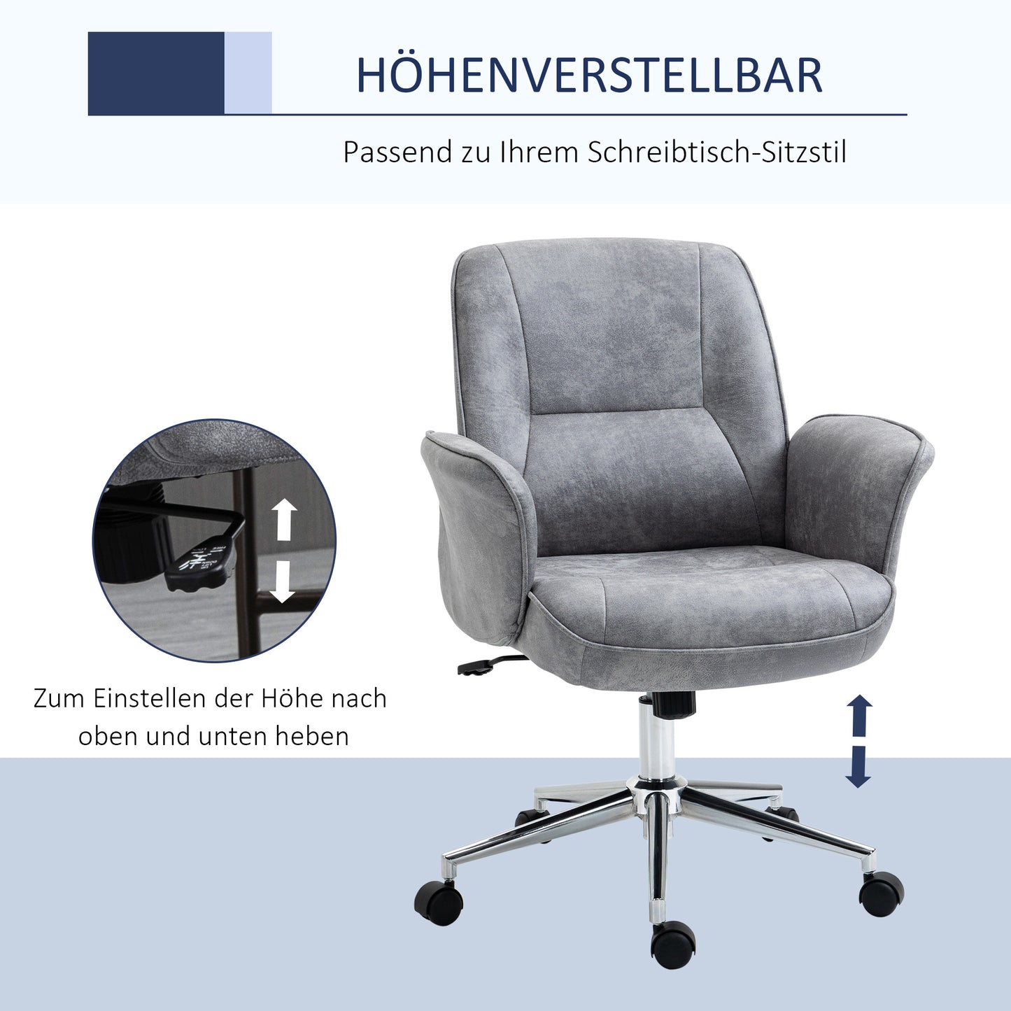 Bureaustoel – Bureau Stoel – Werkstoel – Kantoorstoel – Thuiswerkstoel – Ergonomisch Ontwerp – Verstelbare Hoogte – Kantelfunctie – Donkergrijs – Microvezel – Draagvermogen 120 kg