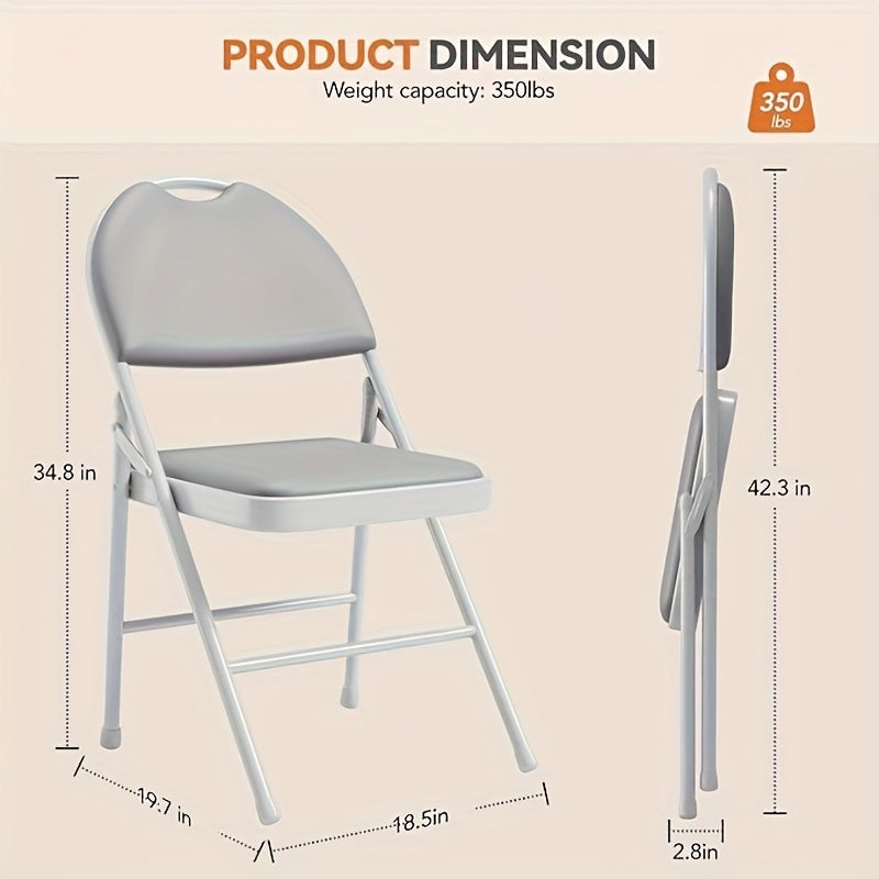 4pcs Heavy-Duty Metal Folding Chair Set with Non-Slip Feet & Faux Leather Cushion Seats - Portable Indoor/Outdoor Chairs Suitable for, Events, Parties, Space-Saving, Seating
