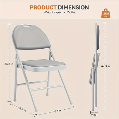 4pcs Heavy-Duty Metal Folding Chair Set with Non-Slip Feet & Faux Leather Cushion Seats - Portable Indoor/Outdoor Chairs Suitable for, Events, Parties, Space-Saving, Seating