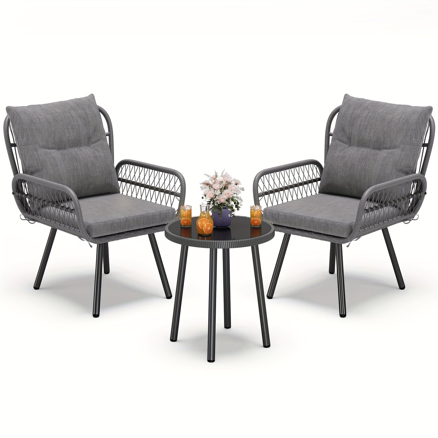 Tuinset – Buitenmeubilair – Bistroset – Loungeset – Balkonset – Weerbestendig Rattan & Metaal – Afneembare Kussens & Krasbestendige Coating