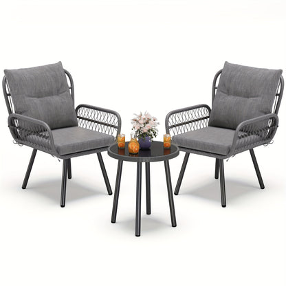 Tuinset – Buitenmeubilair – Bistroset – Loungeset – Balkonset – Weerbestendig Rattan & Metaal – Afneembare Kussens & Krasbestendige Coating