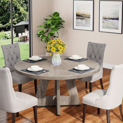 Eetkamertafel – Eettafel – Keukentafel – Ronde Tafel – Tafel – Ronde Grijze Eettafel – 120 cm Diameter – Massief Houten Blad