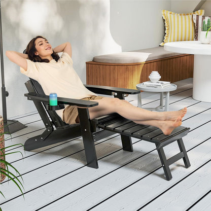 Adirondack Tuinstoel – Tuinstoel – Buitenstoel – Ligstoel – Relaxstoel – Vouwbaar Met Voetensteun – Weerbestendig Kunststof – Verstelbare Rugleuning – 180 Kg Draagvermogen – Zwart