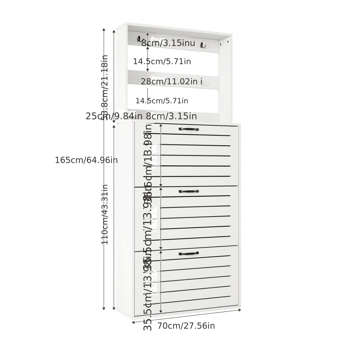 Haltafel – Sidetable – Wandtafel – Bijzettafel – Opbergkast – Wit – Verticale Ruimtebesparende Opberger – 3 Flipdeuren Met 8 Haken – 3,2+ Kubieke Voet Opbergruimte