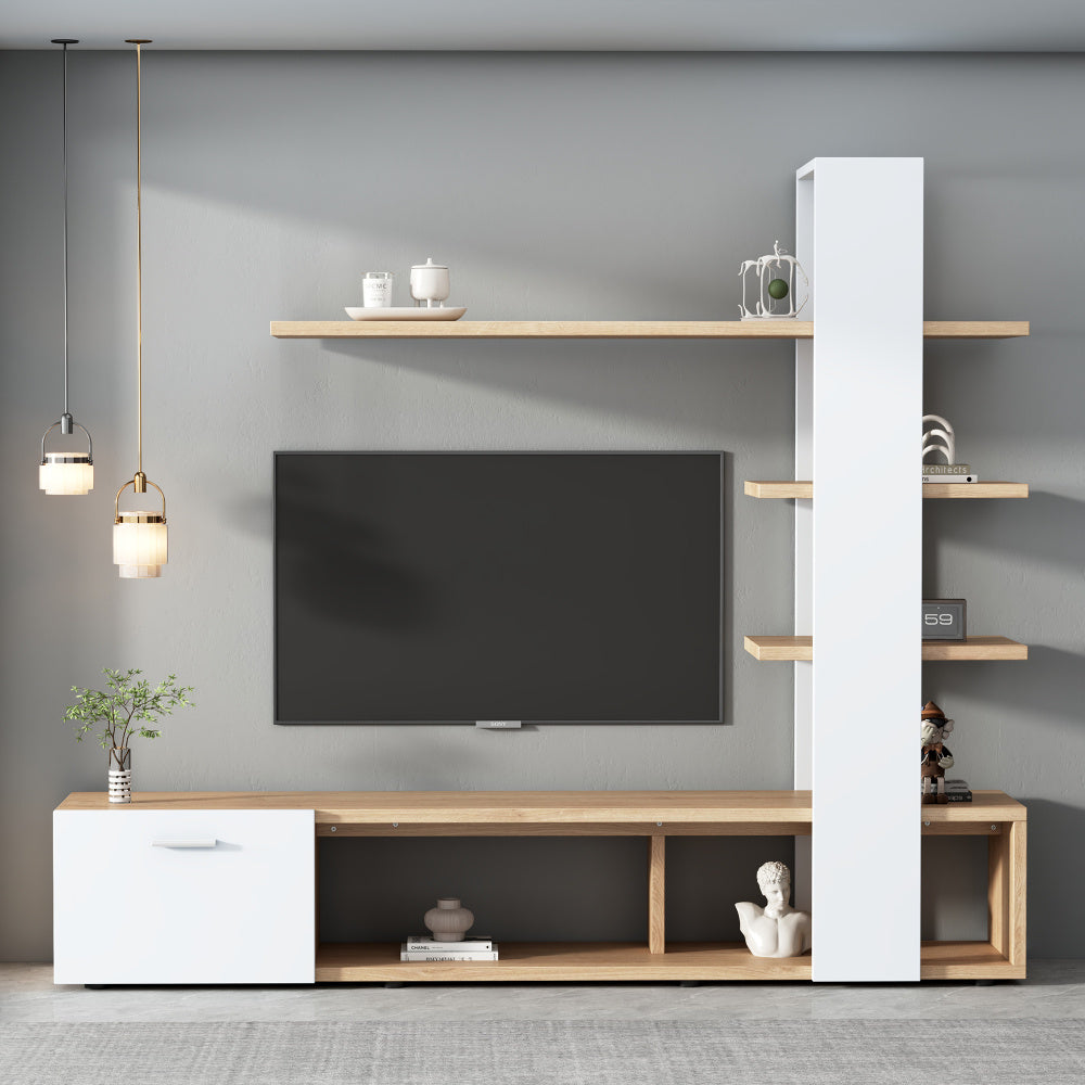 TV cabinet, living room wall cabinet, living room furniture set, dimensions: 180 x 33.5 x 151.5cm, suitable for TVs under 60 inches, modern TV cabinet, low cabinet, TV wall cabinet set, living room furniture set, white