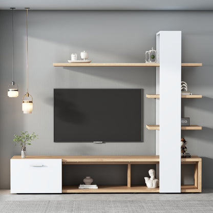 TV cabinet, living room wall cabinet, living room furniture set, dimensions: 180 x 33.5 x 151.5cm, suitable for TVs under 60 inches, modern TV cabinet, low cabinet, TV wall cabinet set, living room furniture set, white