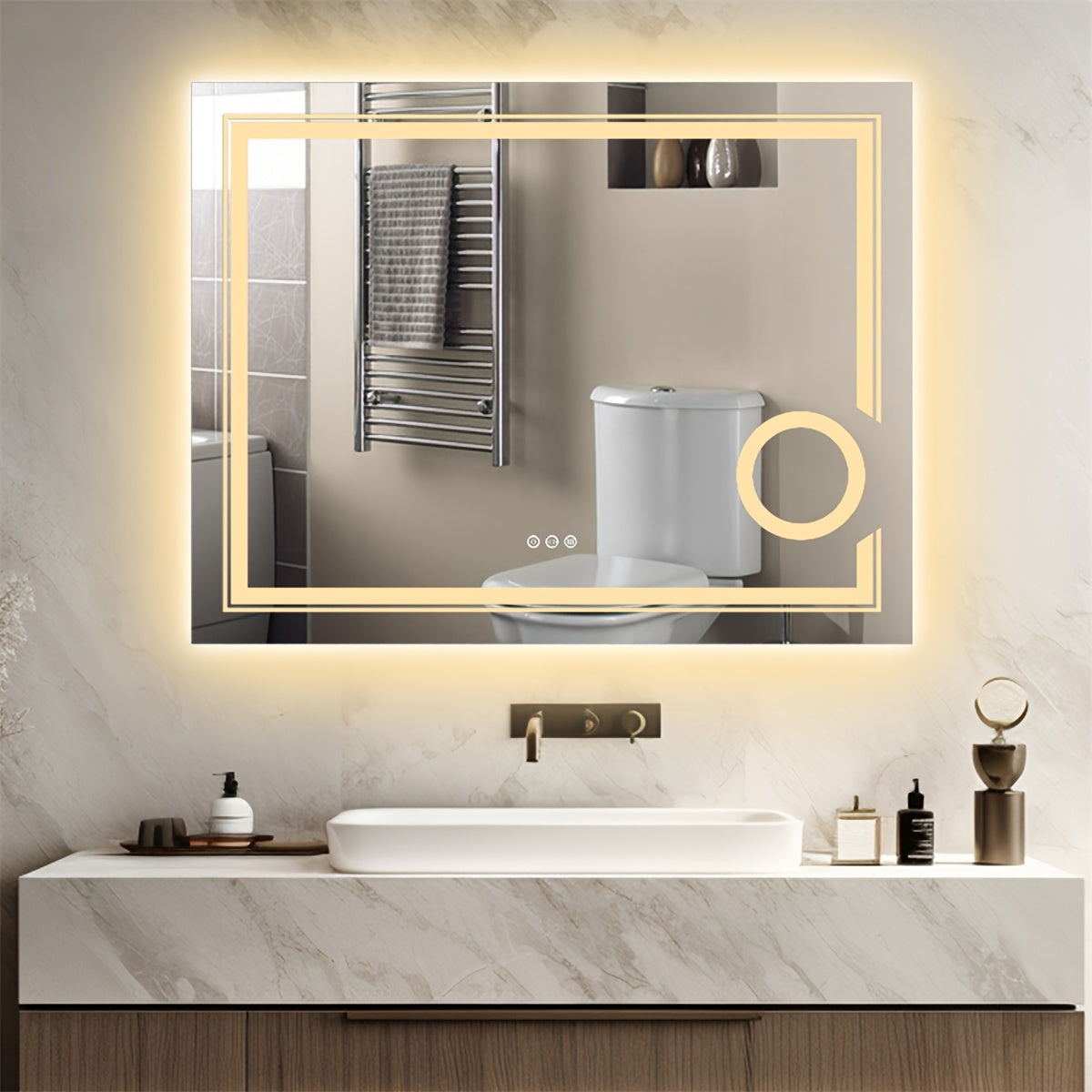 Badkamerspiegel – Wandspiegel – Verlichte Spiegel – LED Spiegel – Make-up Spiegel – 60x80 cm – 3X Vergroting – Anti-Condensfunctie