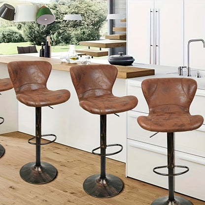 4pcs Vintage Brown Bar Stool, Swivel Bar Stool, 47.5*34*88-109cm, Faux Leather Vintage Swivel Bar Stool, Industrial Kitchen Bar Stool, Bar High Chair with Backrest, Height Adjustable, Kitchen Counter Stool, Home Bar Furniture