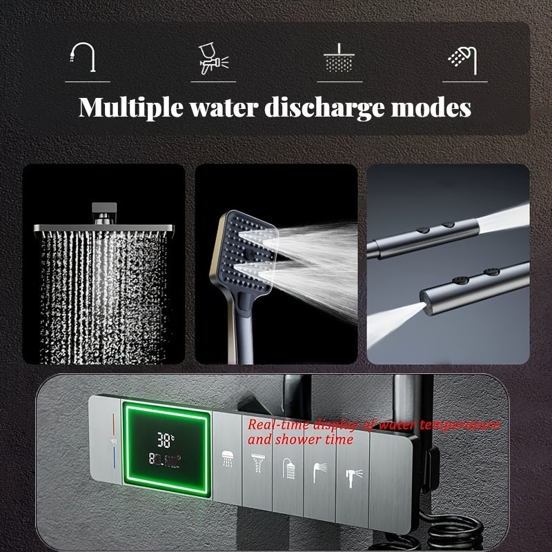 Luxe 5-Speed Douche Systeem – Regendouche – Waterval Douchekop – Badkamerkraan – Doucheset – RVS Constructie – LCD Temperatuur & Stroomregeling – Snelle Verwarming - Gunmetal Variant