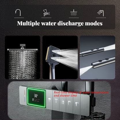 Luxe 5-Speed Douche Systeem – Regendouche – Waterval Douchekop – Badkamerkraan – Doucheset – RVS Constructie – LCD Temperatuur & Stroomregeling – Snelle Verwarming - Gunmetal Variant