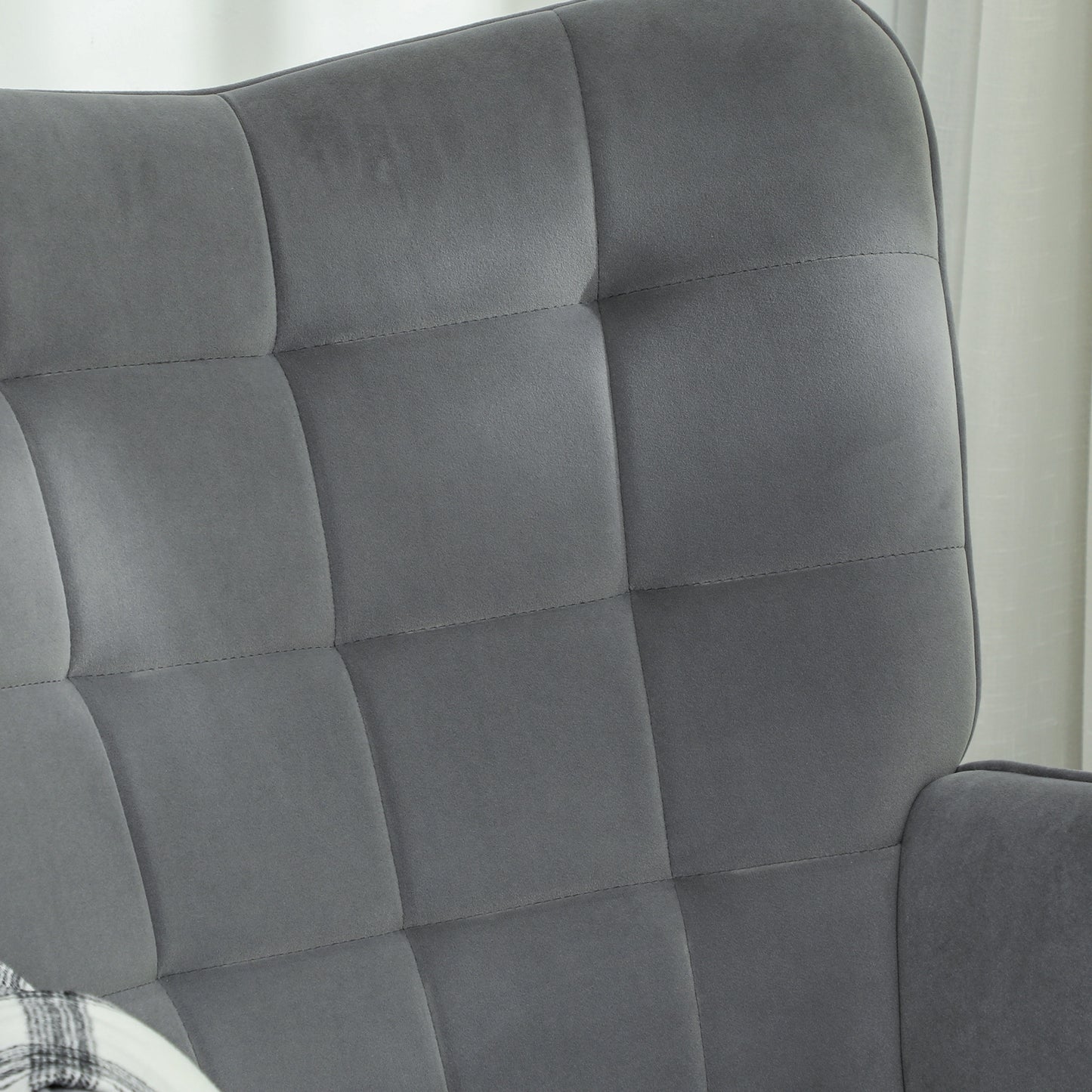 Vintage Schommelstoel – Schommelstoel – Relaxstoel – Fauteuil – Wiegstoel – Donkergrijs – Beukenhout & Staal – Dikke Bekleding