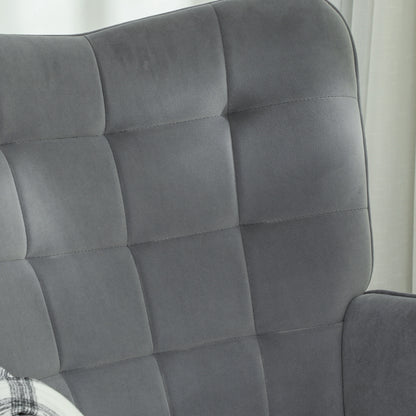 Vintage Schommelstoel – Schommelstoel – Relaxstoel – Fauteuil – Wiegstoel – Donkergrijs – Beukenhout & Staal – Dikke Bekleding