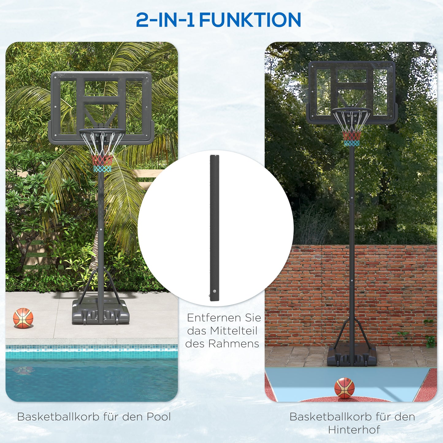 Basketbalbord – Basketbalstandaard – Basketbalring – Basketbalsysteem – Verstelbare Hoogte 230-305 cm – Met Wielen en Vulbare Voet – Weerbestendig Stalen Frame