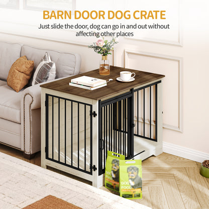 Hondenbench – Hondenkooi – Hondenhok – Hondenrek – Dierenbench – Wit Bruin – Duurzaam Hout & Staal – Heavy-Duty Anti-Kauw & Tweedelige Schuifdeuren – 60x100x68 cm