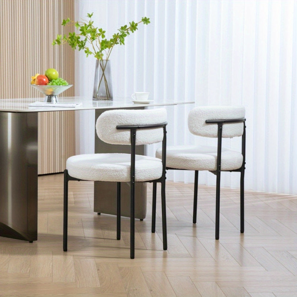 Eetkamerstoelen – Stoelen – Zitmeubels – Bijzetstoelen – Eetkamerstoelen Set – Crèmekleurige Fleece Bekleding – Stevige Metalen Poten – Onderhoudsvriendelijk & Comfortabel