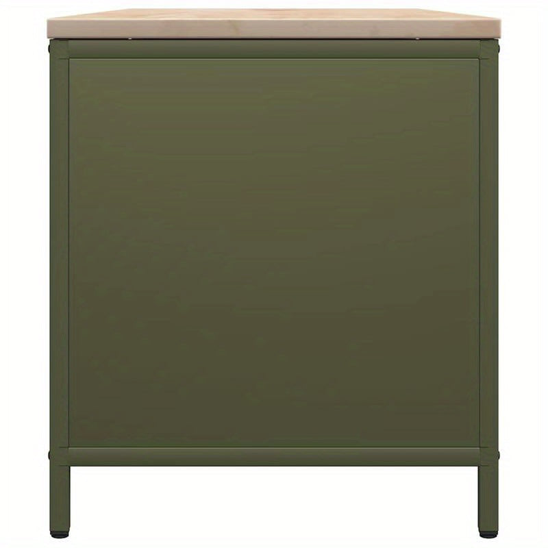 Houtopslag – Brandhoutrek – Haardhoutrek – Houtberging – Haardhoutopslag – Roestvrijstalen Frame – Uittrekbaar Ontwerp 100,5x35,5x40 cm – Weerbestendig Buitengebruik – Olijfgroen Houten Blad