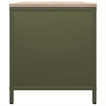 Houtopslag – Brandhoutrek – Haardhoutrek – Houtberging – Haardhoutopslag – Roestvrijstalen Frame – Uittrekbaar Ontwerp 100,5x35,5x40 cm – Weerbestendig Buitengebruik – Olijfgroen Houten Blad