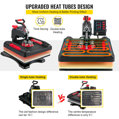 5-in-1 Hittepers – Hittepers Machine – Sublimatiepers – Transferpers – T-shirt Pers – 38x38 cm Hitteplaat – Dual-Tube Verwarming 1000W