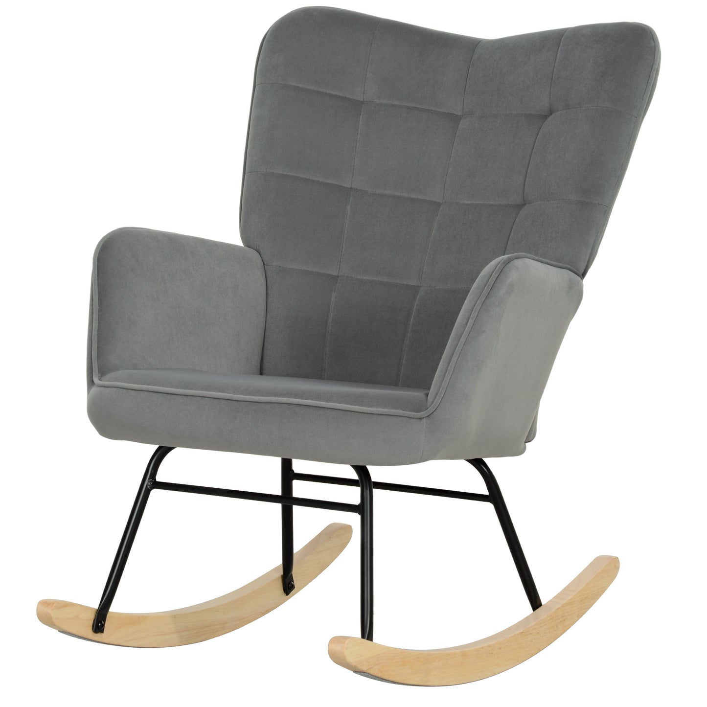 Vintage Schommelstoel – Schommelstoel – Relaxstoel – Fauteuil – Wiegstoel – Donkergrijs – Beukenhout & Staal – Dikke Bekleding
