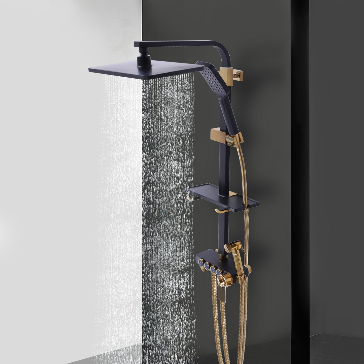 Thermostat Shower System with Lift - Wall-Mounted Thermostatic Shower Suitable for, Rainfall Shower & Handheld Shower, Heavy-Duty Copper & ABS, Temperature, Modern Bath Shower Set (Contemporary Style)