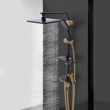 Thermostat Shower System with Lift - Wall-Mounted Thermostatic Shower Suitable for, Rainfall Shower & Handheld Shower, Heavy-Duty Copper & ABS, Temperature, Modern Bath Shower Set (Contemporary Style)
