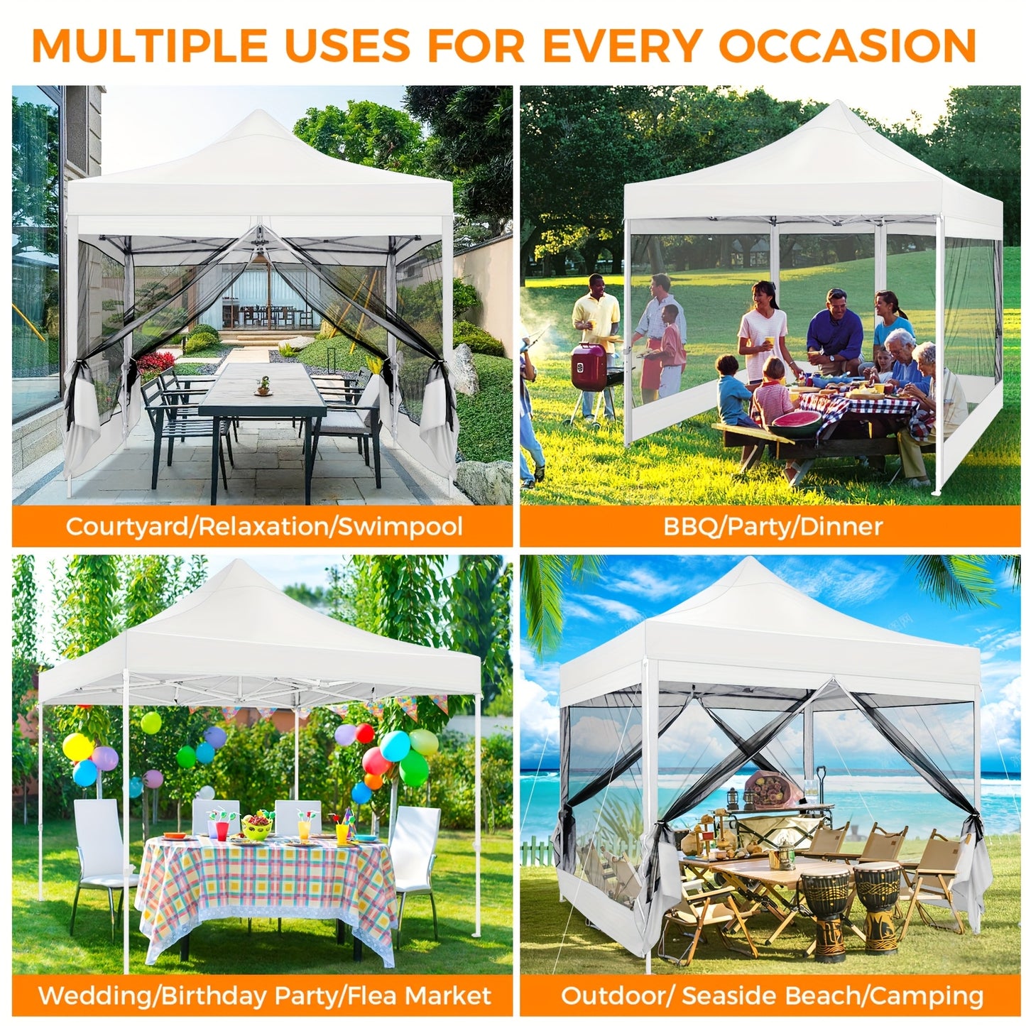 Partytent 3x3 Meter – Vouwtent – Tuinkamer – Buitenluifel – Muggennet Tent – Met Muskietennet – Stevig Stalen Frame – Waterafstotende Oxford Stof – Inklapbaar Met Draagtas
