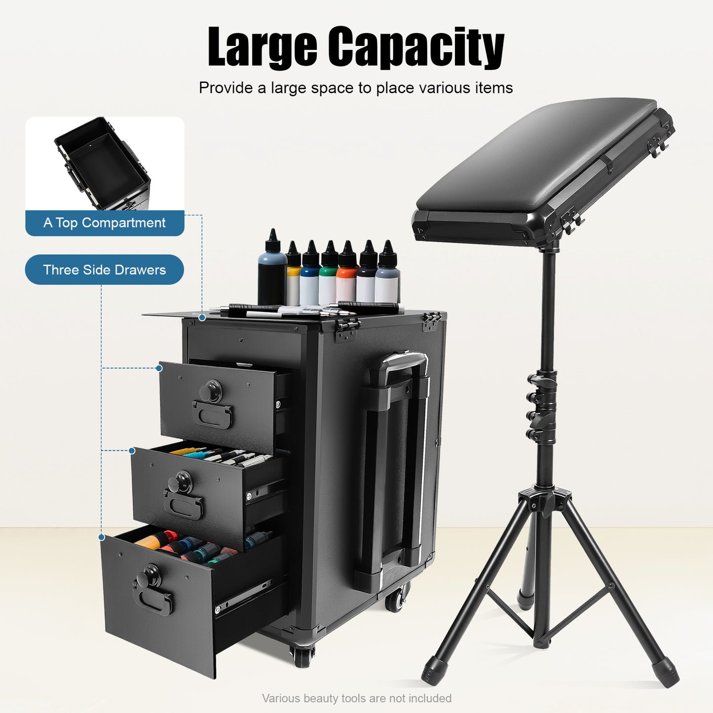 Rolling Makeup Case, Makeup Case with 4 Universal Wheels, Makeup Case with Combination Lock