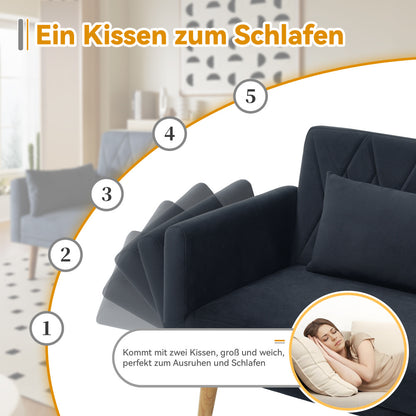Slaapbank – Slaapsofa – Logeerbed – Bedbank – Bankbed – Verstelbare Rugleuning 3 Standen – Luxe Zachte Velvet Bekleding – Compact 2-Zits – Met Kussens En Zijvak – Zwart