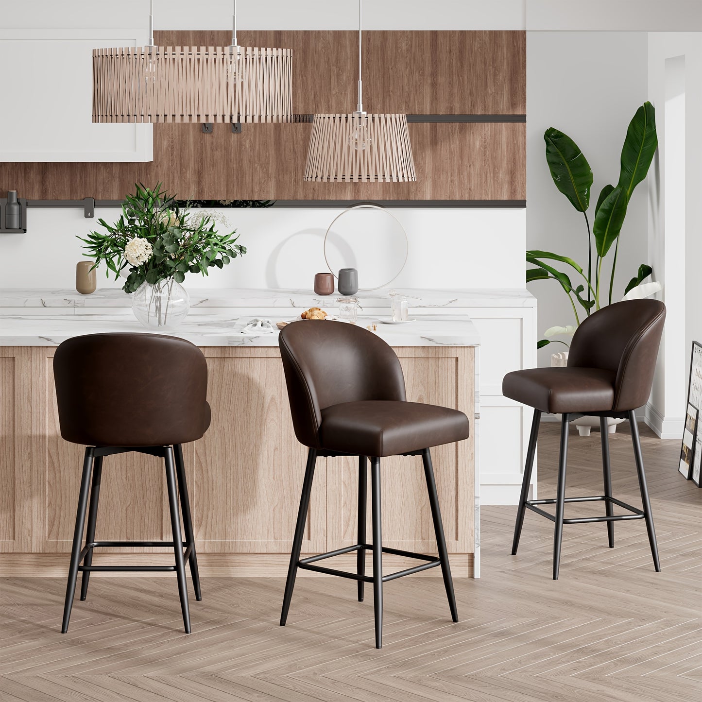 Barstoel – Barkruk – Barstoel Kruk – Keukenstoel – Barkrukken Set Van 2 – Retro Stijl – Kunstlederen Bekleding – Met Rugleuning