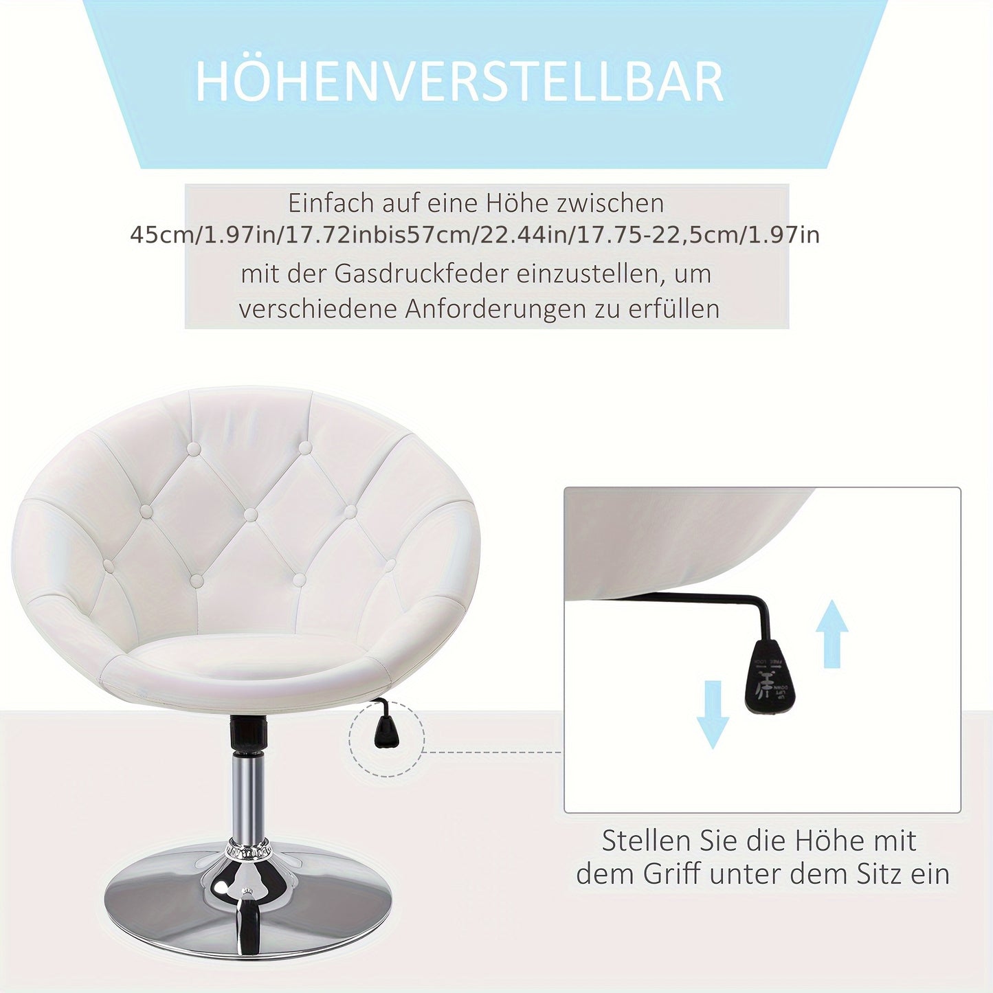 Bureaustoel – Werkstoel – Draaistoel – Bureaustoel Met Wielen – Bureaustoel Verstelbaar – 360 Graden Draaibaar – Metalen Frame – Comfortabele Katoenen Zitting – Wit