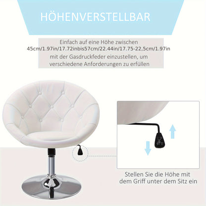 Bureaustoel – Werkstoel – Draaistoel – Bureaustoel Met Wielen – Bureaustoel Verstelbaar – 360 Graden Draaibaar – Metalen Frame – Comfortabele Katoenen Zitting – Wit