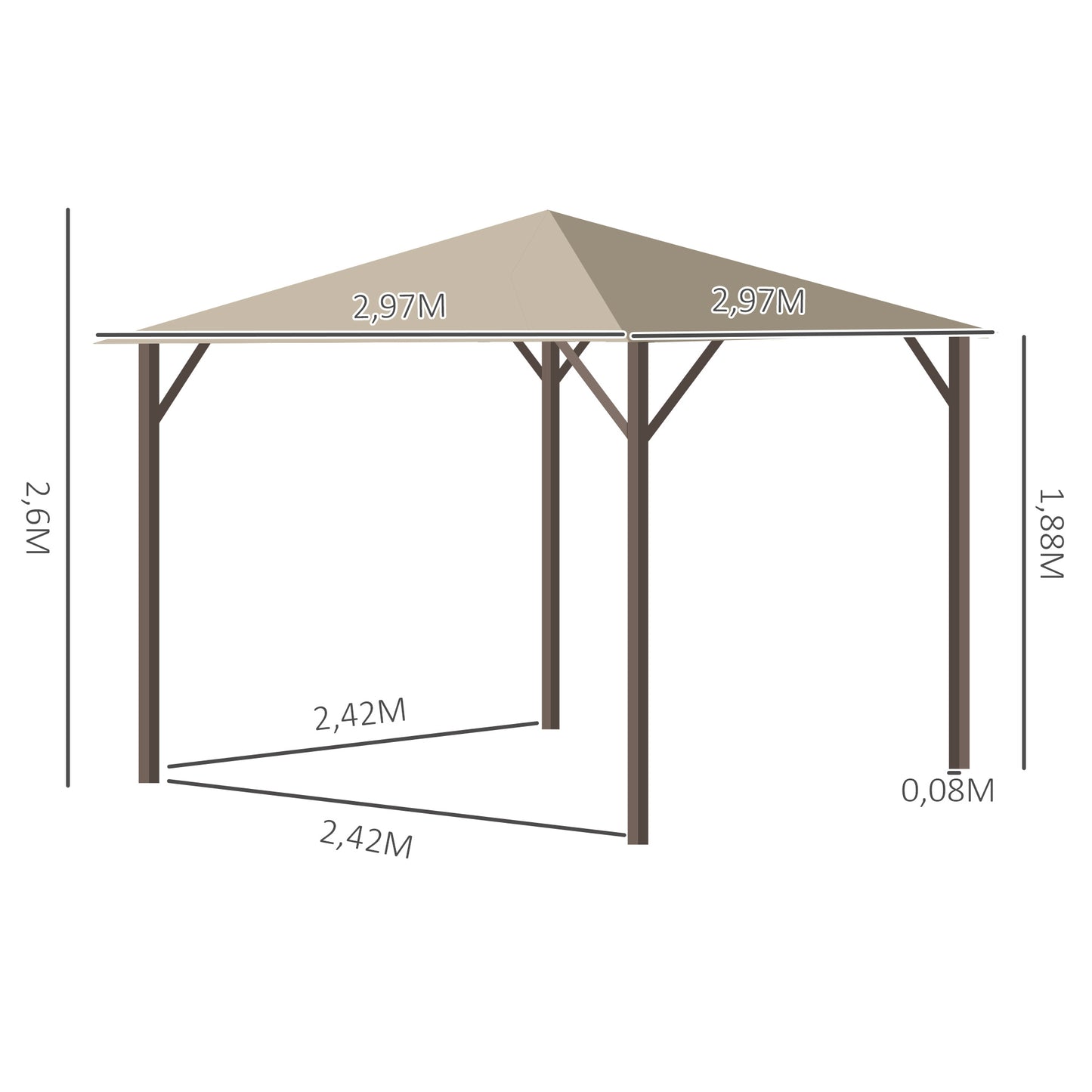 Tuinpaviljoen – Paviljoen – Partytent – Prieel – Pergola – 3x3 Meter – Aluminium En Stalen Frame – Waterafstotend Dak Met Ventilatie – Kastanjebruin