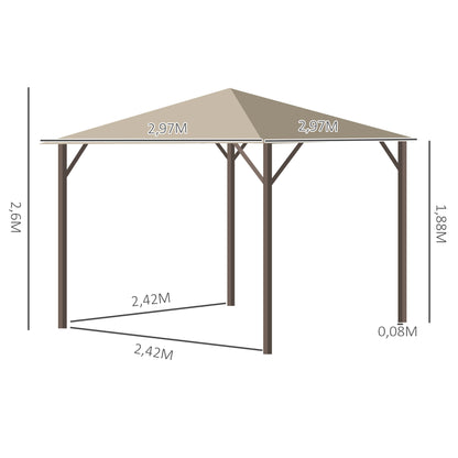 Tuinpaviljoen – Paviljoen – Partytent – Prieel – Pergola – 3x3 Meter – Aluminium En Stalen Frame – Waterafstotend Dak Met Ventilatie – Kastanjebruin