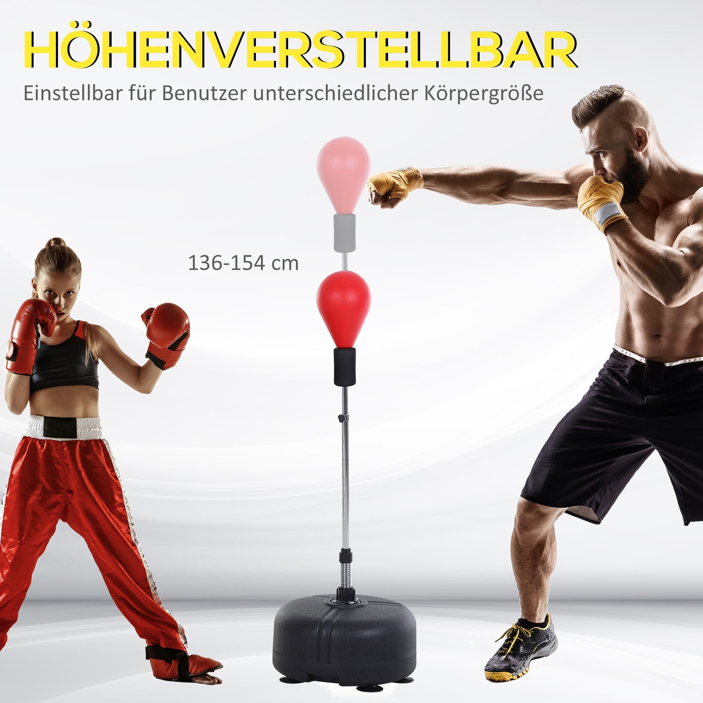 Punching Ball Set – Bokszak – Bokstraining Set – Stootbal – Bokshandschoenen Set – Verstelbare Hoogte 136-154 cm – Duurzaam IJzer Frame – Zwart Rood