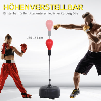 Punching Ball Set – Bokszak – Bokstraining Set – Stootbal – Bokshandschoenen Set – Verstelbare Hoogte 136-154 cm – Duurzaam IJzer Frame – Zwart Rood