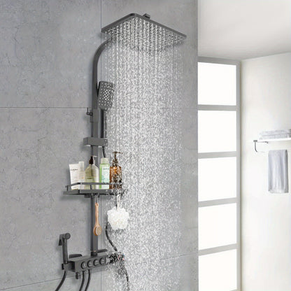 Thermostatisch Douchesysteem – Douche Set – Handdouche – Douchekop – Douchekraan – Zwart Design – Thermostatische Mengkraan – Verstelbare Hoogte 85-120 cm