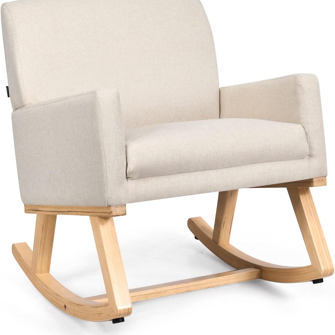Schommelstoel – Relaxstoel – Schommelstoel Bekleed – Houten Schommelstoel – Wiegstoel – Massief Hout – Ergonomisch Ontwerp – Comfortabele Zitting