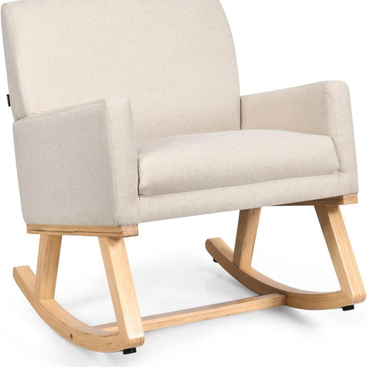 Schommelstoel – Relaxstoel – Schommelstoel Bekleed – Houten Schommelstoel – Wiegstoel – Massief Hout – Ergonomisch Ontwerp – Comfortabele Zitting