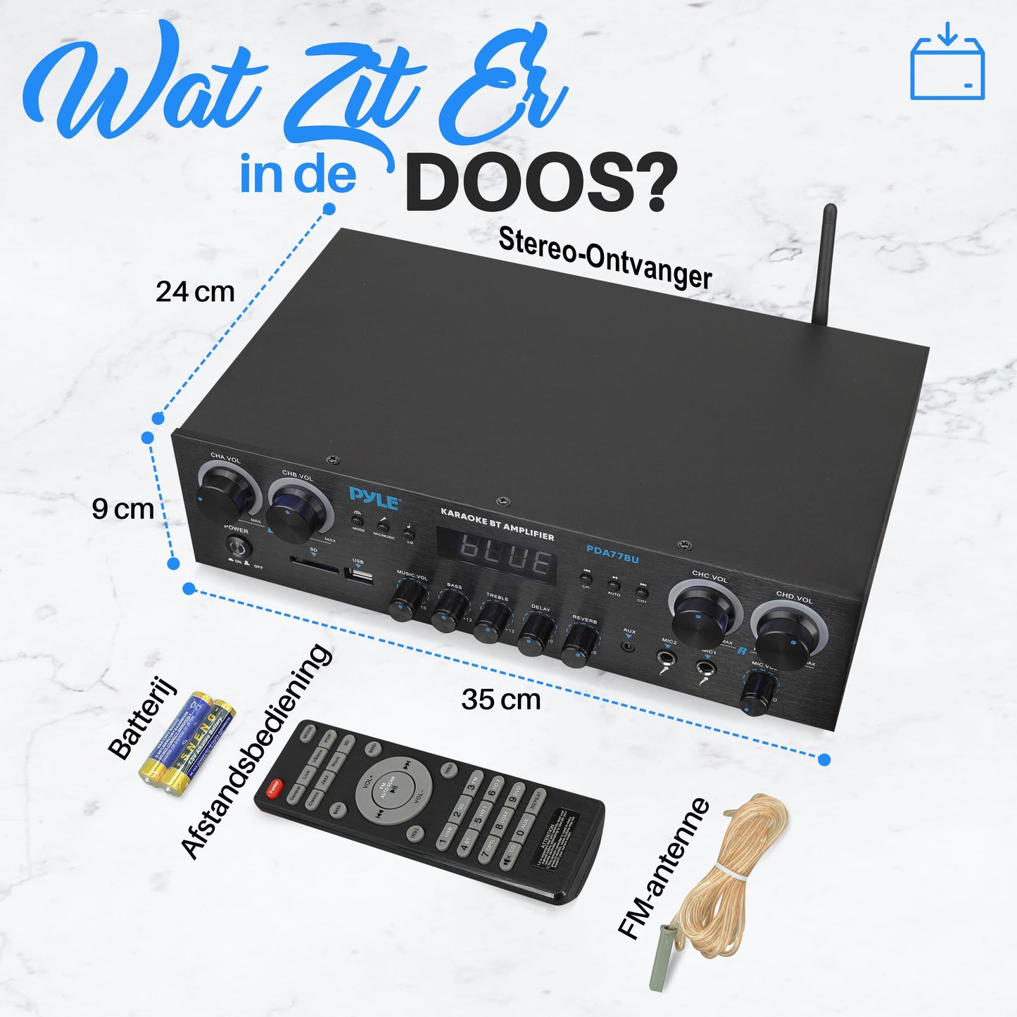 4-Kanaals Audioversterker – Versterker – Receiver – Audio Amplifier – Bluetooth Versterker – 800W Vermogen – Draadloze Bluetooth 5.0 & 2 Microfooningangen met Reverb en Delay