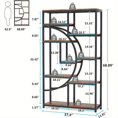 Boekenkast – Boekenrek – Vakkenkast – Opbergkast – Stellingkast – 5-laags – Zwart Metaal – Vrijstaand – 180 cm Hoog – 9 Open Vakken – Industrieel Design