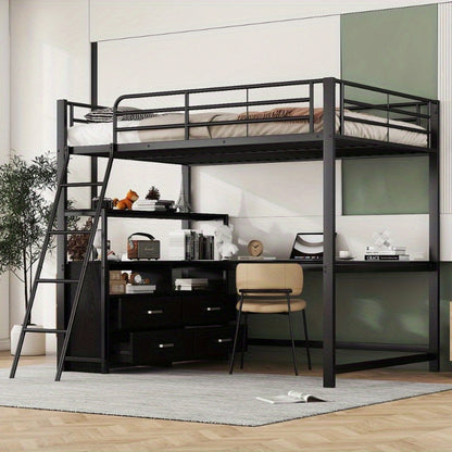 Stapelbed Metaal – Hoogslaper – Bunkbed – Kinderbed – Slaapbank – Met Laden – 140x200 cm – Zwart Klassiek Design