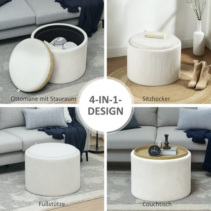 Opbergpoef Rond – Opbergkruk – Voetenbank – Zitkussen – Multifunctionele Hocker – Met Afneembaar Deksel – Padded Zitting – Compact Voor Kleine Ruimtes (56x56x42cm)