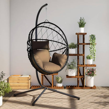 Hangstoel – Hangmand – Schommelstoel – Tuinstoel – Zitzak – Taupe – Rattan & Stalen Frame – Inclusief Afneembaar Kussen