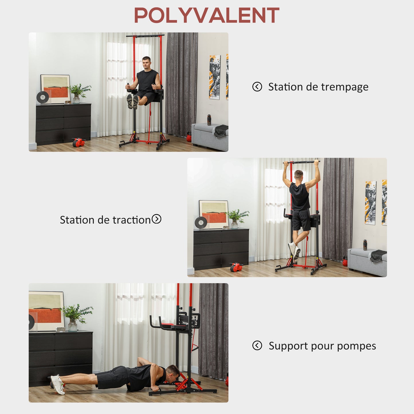 Optrekstang – Pull-Up Bar – Turnstang – Deurrek – Krachtstation – Inklapbaar – Verstelbare Hoogte 127-223 cm – Stalen Frame – Zwart/Rood