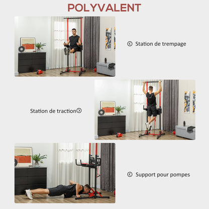 Optrekstang – Pull-Up Bar – Turnstang – Deurrek – Krachtstation – Inklapbaar – Verstelbare Hoogte 127-223 cm – Stalen Frame – Zwart/Rood