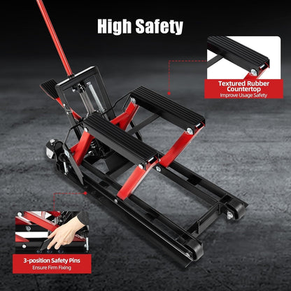 Motorfietsbrugwagen – Motorlift – Hydraulische Motorlift – Motorhefbrug – Motor Tilplatform – Hoog Draagvermogen 680 kg – 3 Veiligheidspennen & 4 Wielen
